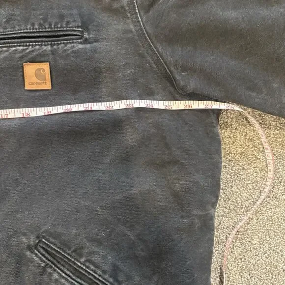Y2K Distressed Carhartt J141 Black Men's Canvas Sherpa Lined Hooded Work Coat XL - Picture 4 of 10